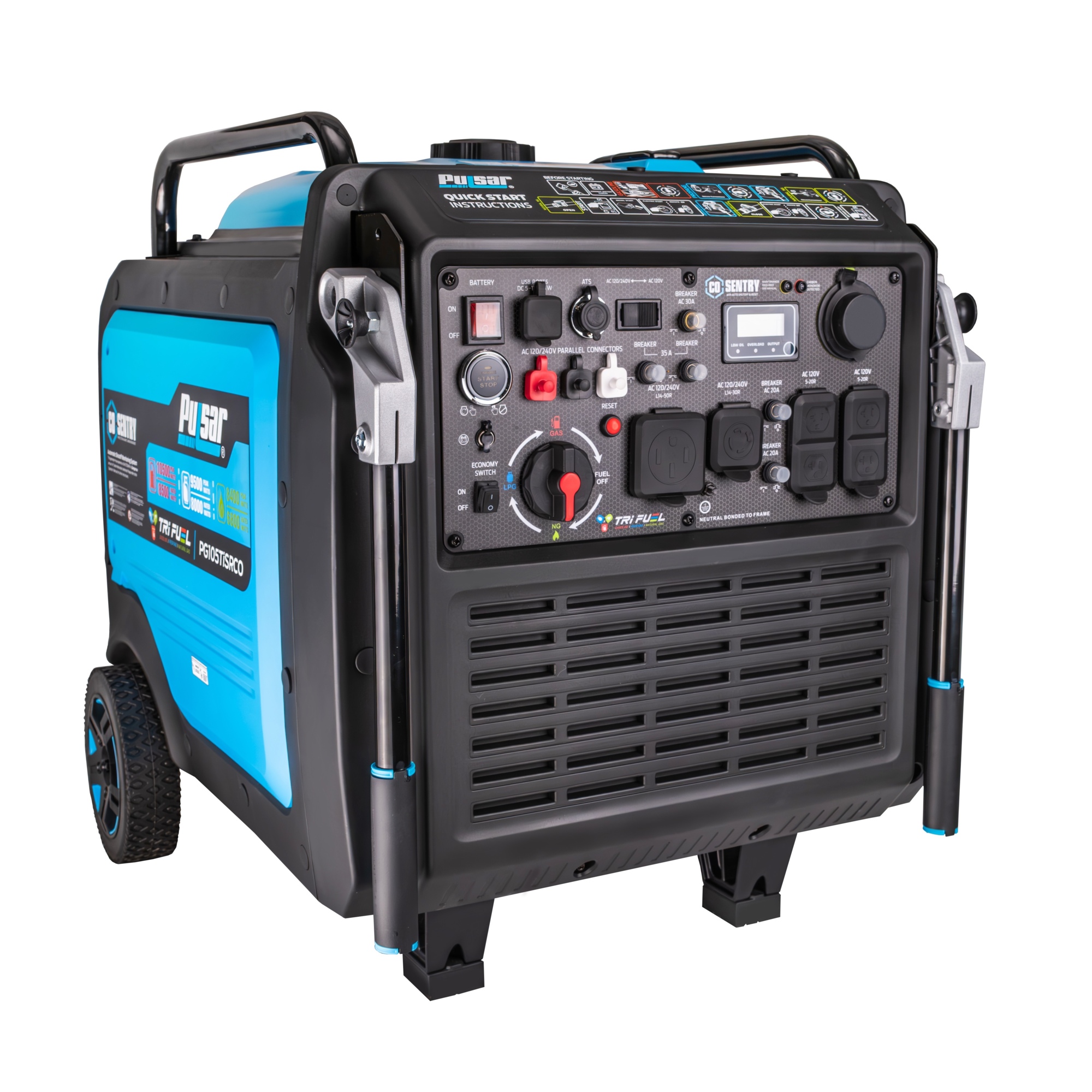 Pulsar Tri-Fuel Portable Inverter Generator — 10,500 Watts, Gasoline/Propane/Natural Gas, Remote Start, 458cc Engine, Model# PG105TiSRCO